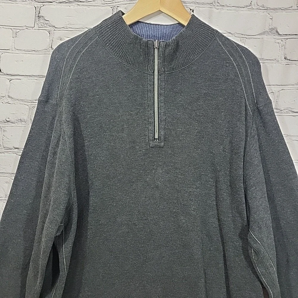 Tommy Bahama Sweater Mens Sz L Blue Gray Reversible Henley Pullover Measurements